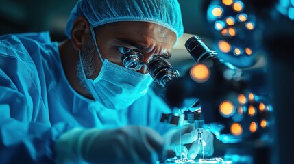 surgeon in the operating room performing eye microsurgery 