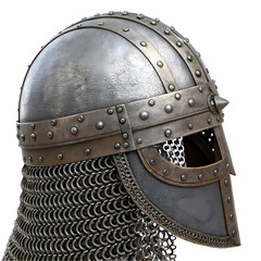 Chainmail armor helmet in isolate white background