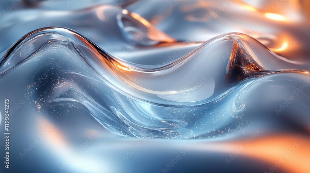 Aufkleber a mesmerizing close-up of smooth, shimmering waves of transparent material, reflecting light and cre