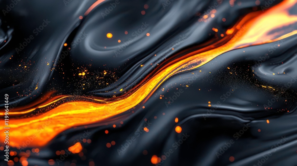 Poster a dynamic abstract image featuring flowing black and orange patterns, resembling molten lava, with s