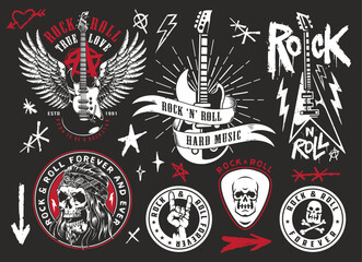 Fototapeta premium Rock and roll themed graphics featuring guitars