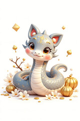 Obraz premium Snake Lunar New Year - Elegant Snake Design on White Background