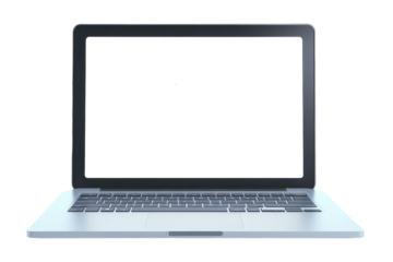 Modern laptop with a blank screen positioned on a white background in a minimalist setting