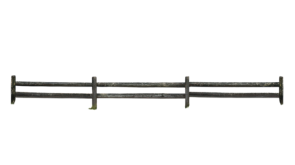 A rustic wooden fence with weathered details, ideal for backgrounds, nature themes, or farm settings, against a clean white backdrop.