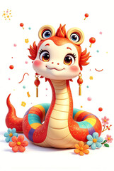 Fototapeta premium Snake Lunar New Year - Elegant Snake Design on White Background