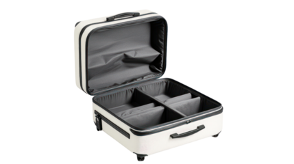Open travel suitcase with organized compartments, perfect for packing and organizing belongings for trips and vacations.