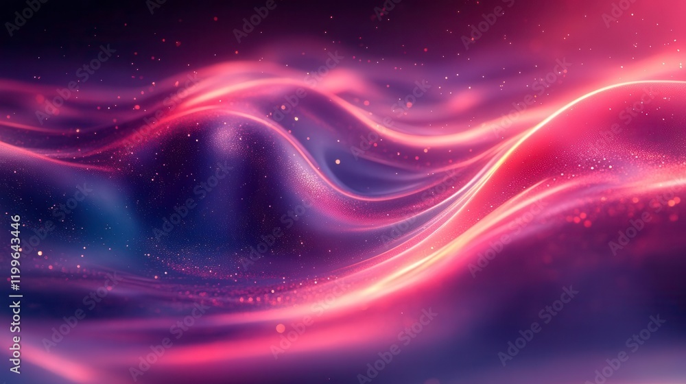 Poster a vibrant, flowing abstract design with smooth waves in pink and blue tones, creating a mesmerizing 
