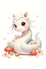 Fototapeta premium Snake Lunar New Year - Elegant Snake Design on White Background