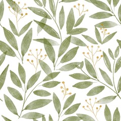 Fototapeta premium Botanical background, seamless pattern watercolor leaf graphic