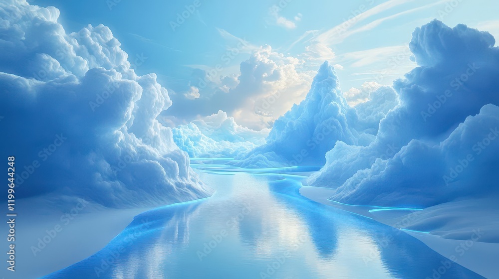 Aufkleber a serene digital landscape where data streams flow like luminous rivers through crystalline cloud fo