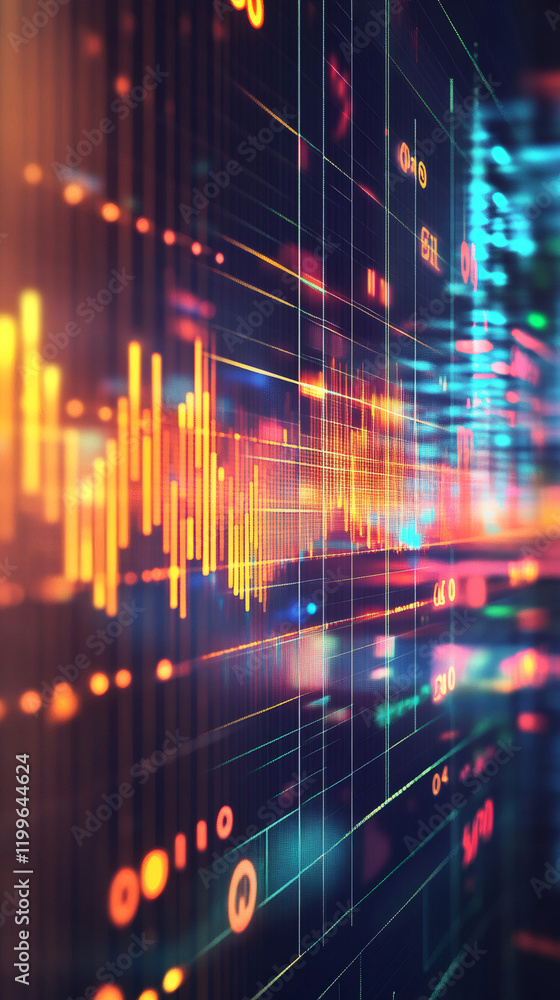 Aufkleber Digital data streams flowing through dark cyberspace, numeric patterns intersecting with vibrant, dynamic graphic lines