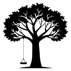 tree-with-a-swing-silhouette-vector-illustration