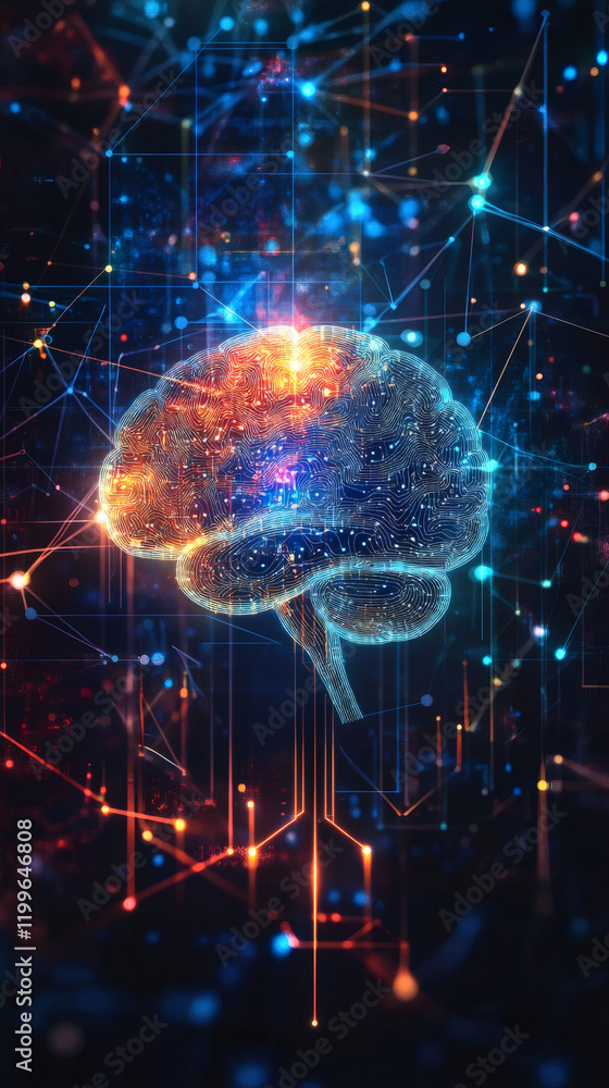 Aufkleber Digital brain made of electronic circuits processing data, symbolizing artificial intelligence and neural networks