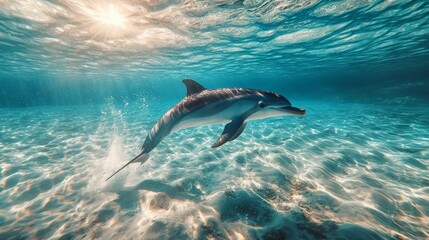 Obraz premium Dolphin Swimming in Clear Ocean Water