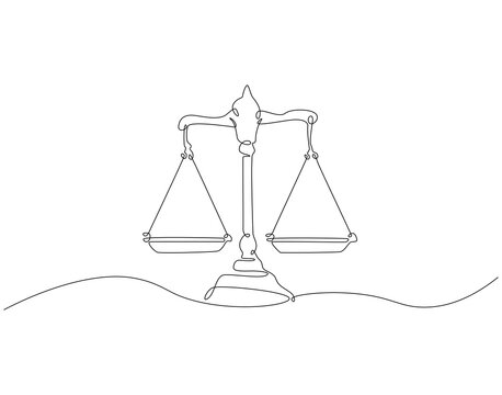 recommend clip art: Continuous one line drawing of law balance and scale of justice. One line drawing illustration of scale of justice. Balance, equality concept single line. Editable outline
