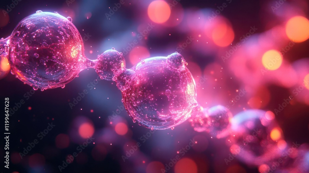 Poster a vibrant depiction of interconnected molecular structures, showcasing glowing spheres against a dyn