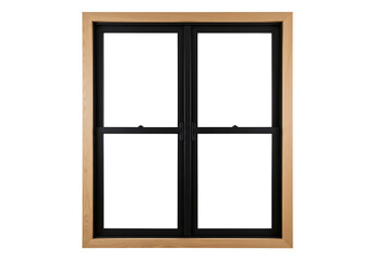 Sleek black window frame with cross design isolated on transparent background with clipping path cut-out