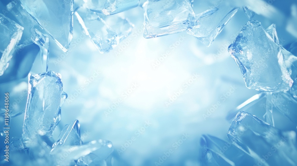 Poster frosty ice crystals forming an abstract background with sharp details