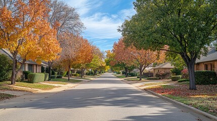 Obraz premium Autumnal Residential Street Lined With Colorful Trees