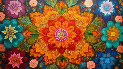 Vibrant floral artwork featuring intricate patterns and colors