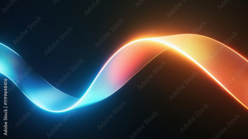 Poster dynamic neon ribbon with floating gradients on black background