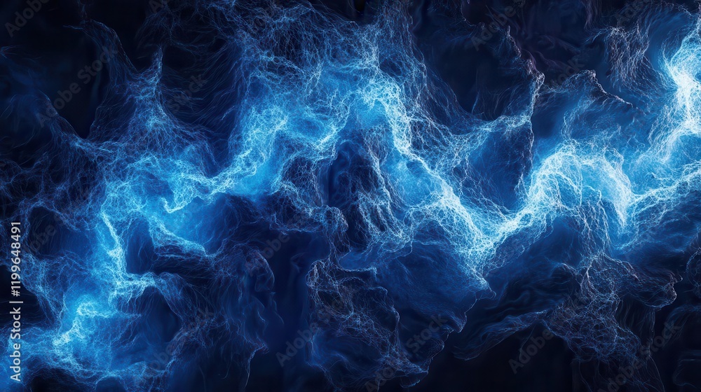 Aufkleber intricate network of glowing neural pathways in electric blue and white, flowing through darkness li