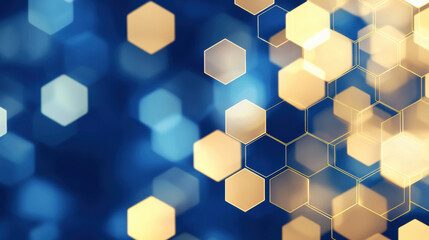 Abstract Hexagonal Bokeh Background in Gold and Navy Tones for Design Projects