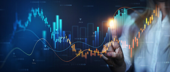 Growth graph of business. Successful business, growth strategy and achieving goals with the rising...