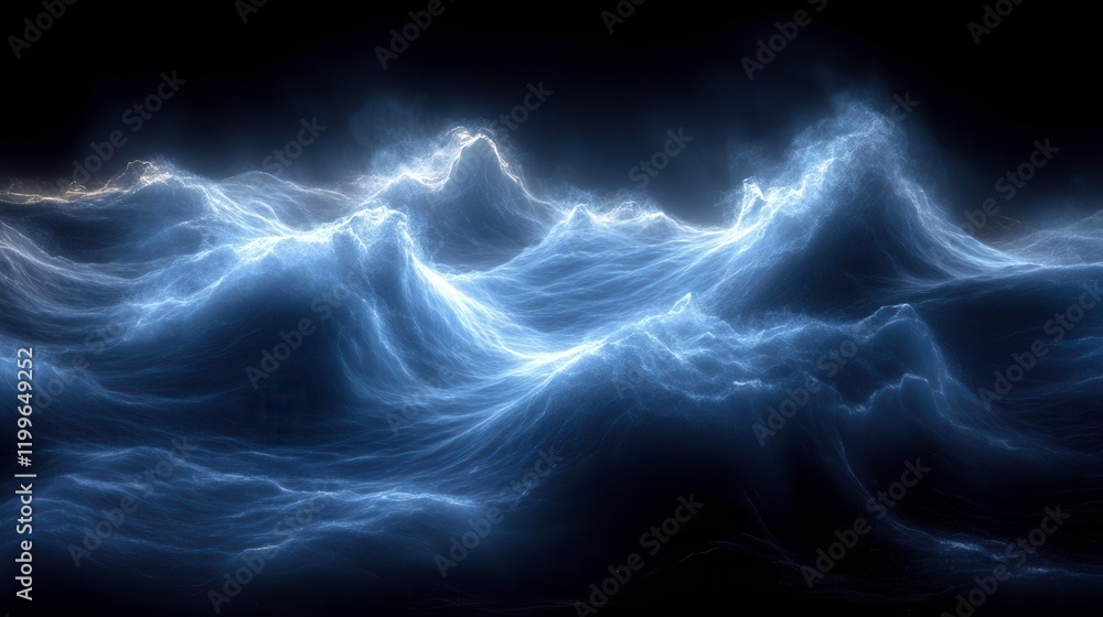 Poster a mesmerizing abstract representation of luminous waves, evoking a sense of movement and tranquility