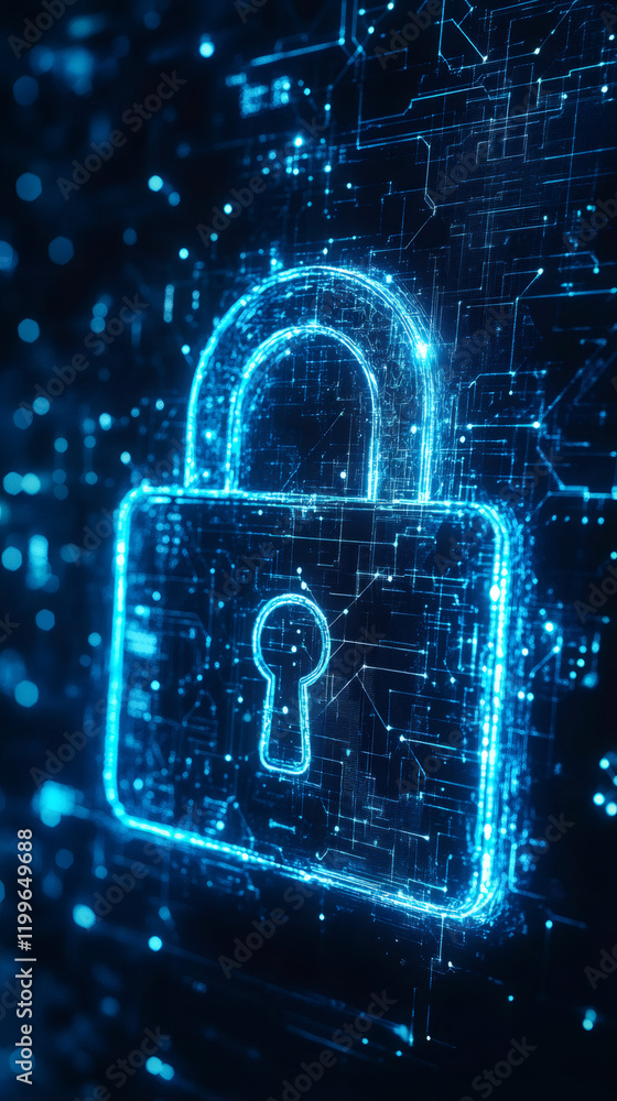 Fototapete futuristic glowing digital padlock symbolizes cybersecurity and data protection in complex network e