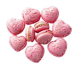 Heart-shaped pink macaroons and cookies on a white plate dessert sweet treats romantic setting isolated on transparent background png