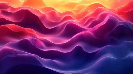 Obraz premium A vibrant, abstract landscape featuring wavy patterns in shades of pink, purple, and orange, creating a dreamy and mesmerizing visual effect.