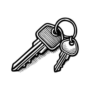 recommend clip art: Key house sketch engraving black and white outline. Scratch board imitation.  illustrated in vintage line art style on a white background.
                    