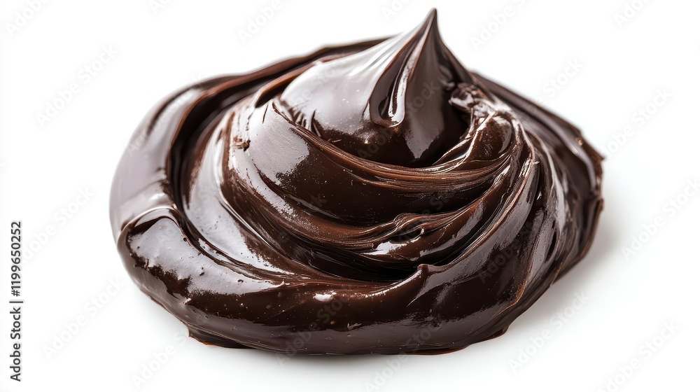 Poster rich dark chocolate swirl creating an elegant spiral pattern against pure white, with glossy texture