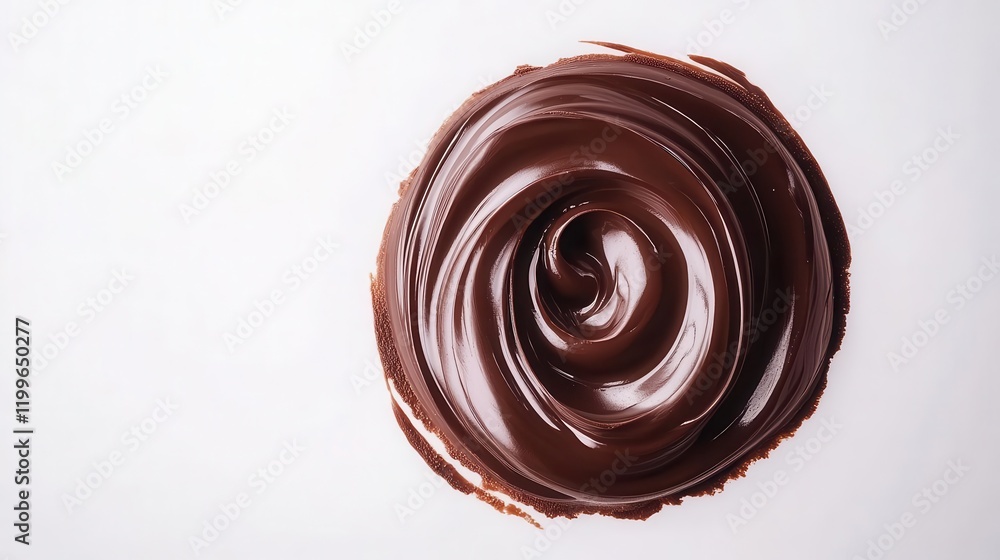 Poster rich dark chocolate swirl creating an elegant spiral pattern against pure white, with glossy texture