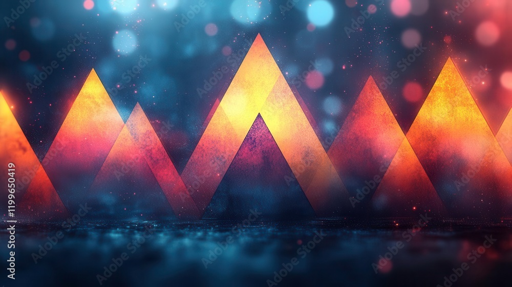Aufkleber a vibrant, abstract digital design featuring triangular shapes in warm colors, set against a blurred