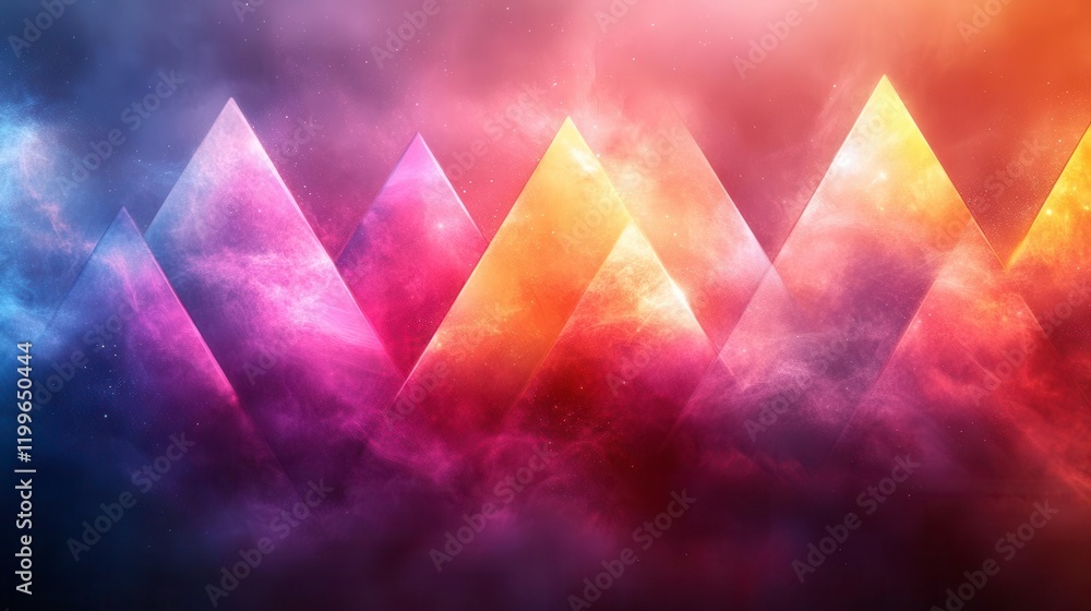 Aufkleber abstract image of colorful, illuminated triangular shapes layered with vibrant hues, creating a dyna