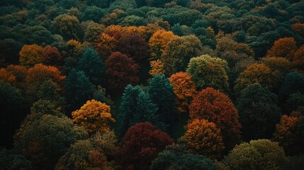 Obraz premium Aerial View of Autumnal Forest Canopy Diverse Colors