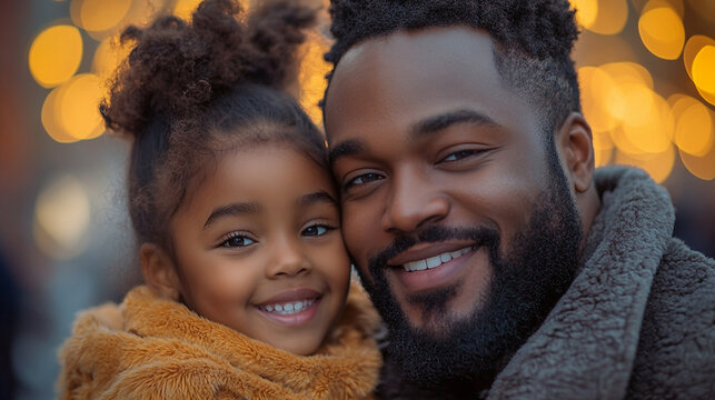 Man and Little Girl Smiling Together Celebrating Fatherly Love and Belonging with Brown Skin Tones in a Heartwarming Father-Child Moment. Generative AI