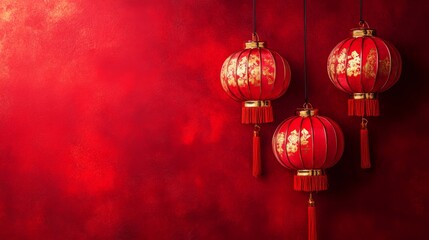Chinese New Years, Three red lanterns hanging from the ceiling