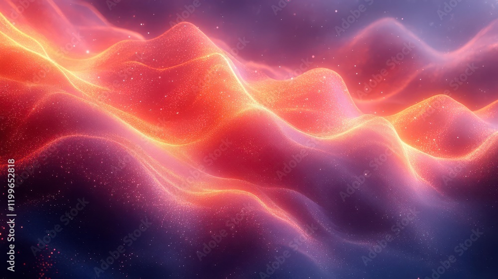 Poster an abstract image featuring vibrant waves of red and orange hues, creating a dynamic and energetic v