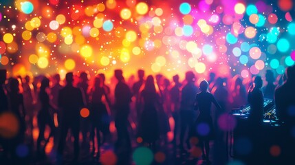 Vibrant Party Atmosphere with Colorful Bokeh Lights