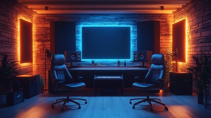 Creating music in a modern studio indoor photography contemporary eye-level