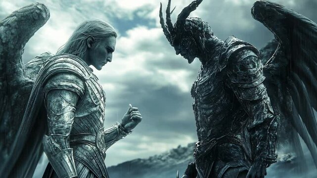 Angelic and Demonic Confrontation, winged, wings, conflict, battle, war