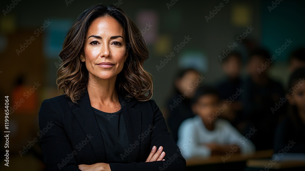 Poster empowering educator inspiring students in a classroom environment captured in a dynamic perspective 