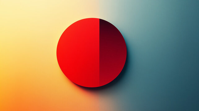vibrant red circle contrasts against gradient background of orange and blue, creating striking visual effect. smooth surface and color blend evoke sense of modern design and creativity