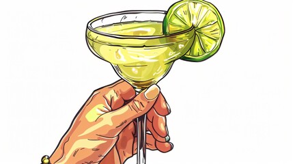 Elegant Hand Holding Margarita Cocktail Glass with Lime Slice