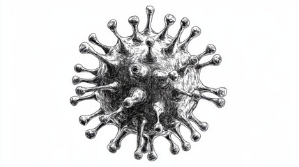 Fototapeta premium A hand-drawn virus illustration, clean line art, black and white with subtle shading, isolated on white background 