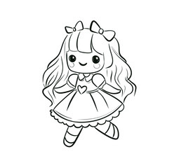 Adorable Little Girl Line Art Drawing for Coloring and Creative Kids Activities