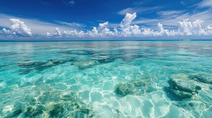 Tranquil Turquoise Ocean Under a Vivid Blue Sky